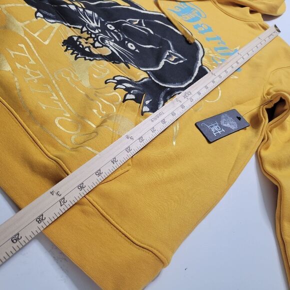 $125 NEW L ED HARDY BLACK CAT TATTOO STREETWEAR GOLD HOODIE SWEATSHIRT LARGE NWT - Picture 2 of 12